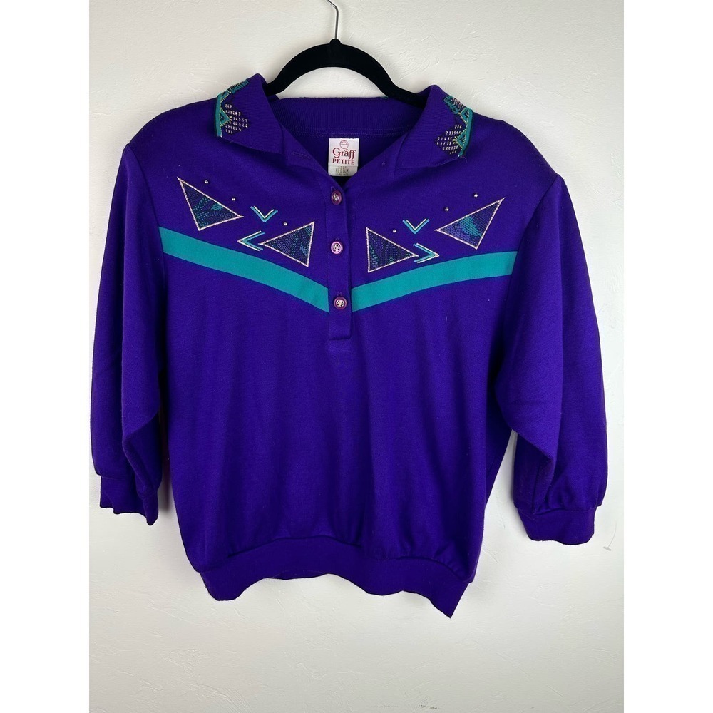 VINTAGE Graff Petite Royal Purple 80's Short Sleeve Sweater